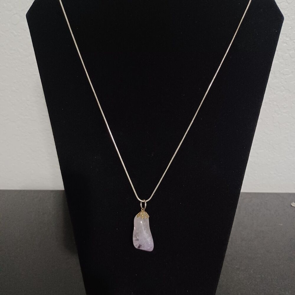Amethyst Pendant on Silver-Toned Chain, 18"